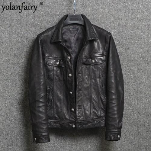 Mens Leather Jacket Real Sheepskin Coat Vintage Genuine Leather Spring Autumn Slim Fit Motorcycle Leather Jackets 16M-8 KJ2303