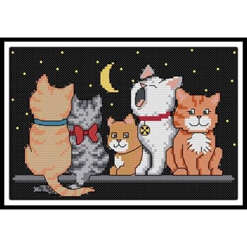 Five Kittens Embroidery Cross Stitch Kit DIY Crafts Painting 14CT 11CT DMC Cross Stitch Kits Printed Fabric Count Needlework Set