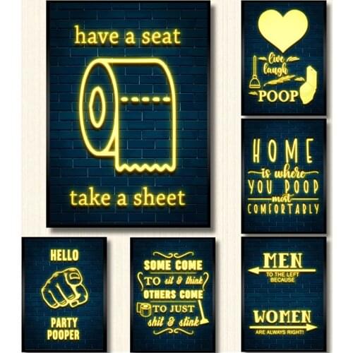 Restroom Neon Sign Funny Poster Art Wall Minimalism Modern Canvas Painting and Prints Toilet Decoration Nordic Home Pictures