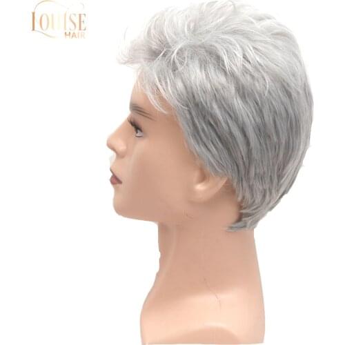 Newest Short Male Straight Synthetic Wig for Men Daily Hair Fleeciness Realistic Pale grey Toupee Wigs