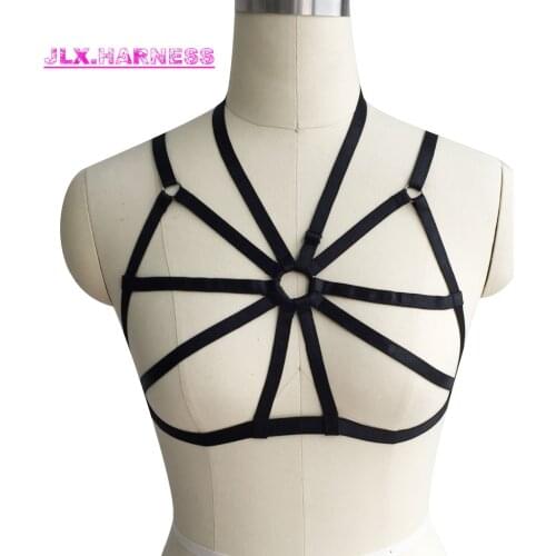 2018 New sexy women body harness top pastel goth bondage lingerie harness bra binding garter belt retail