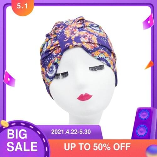 2021 New Style Hot Sale Four Seasons Fashion Cotton Printed Single-Layer Satin Womens Windproof And Anti-Sack Turban Hat