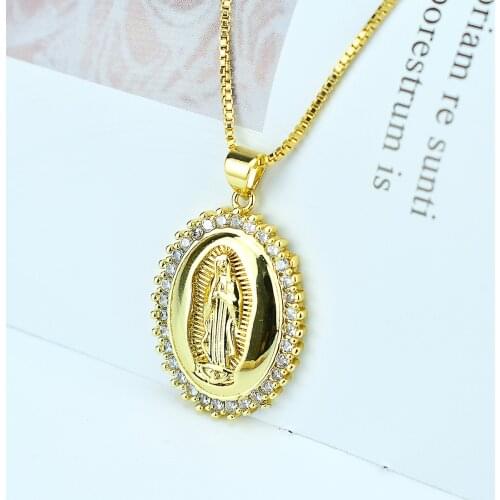 Virgin Mary Pendant Necklace for Women Girls Gold Color Our Lady Jewelry Wholesale Colar Madonna Trendy Chain