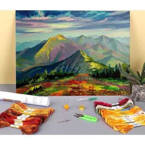 Landscape Quiet Evening Printed Fabric 11CT Cross-Stitch DIY Embroidery Complete Kit DMC Threads Sewing work Wholesale