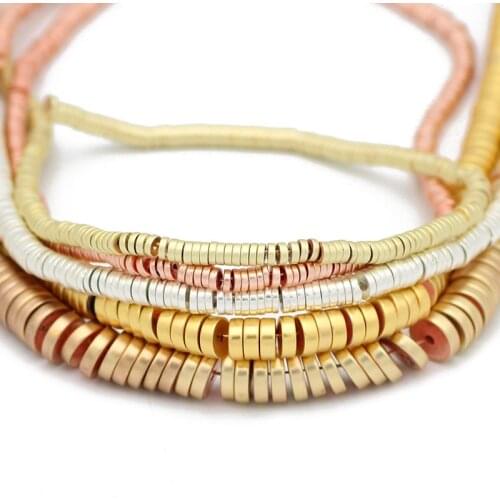 3-8MM Rose Gold Silvers Flat Round Hematite Natural Stone Matte COINS Spacer Loose Bead For DIY Jewelry Making Bracelet Findings