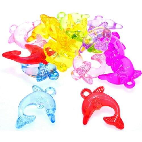 50 Mixed Color Transparent Acrylic Cute Dolphin Charm Pendants 25mm Kids Craft