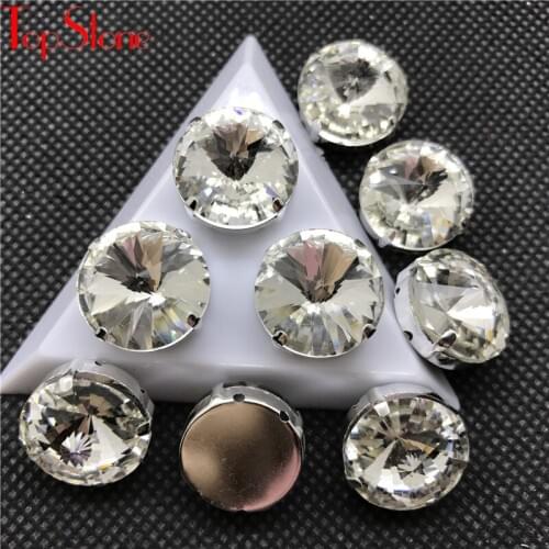 Quality Clear Crystal Round Rivoli Sew On Claw Rhinestones Glass Sew-on stone Sewing Crystal Strass for costume dress