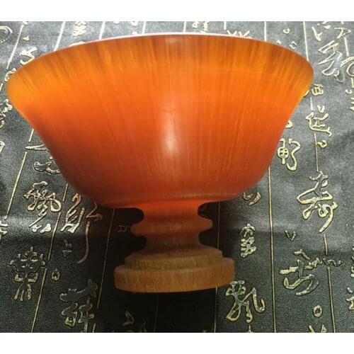 Rare Antique Chinese Ox Horn Oxen Hand-Carved Collect Bowl cup Statue