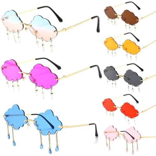 2021 Rimless Sunglasses Women Vintage Clouds Tassel Steampunk Sunglasses Men Frameless Punk Glasses Shades UV400 Driver Goggles