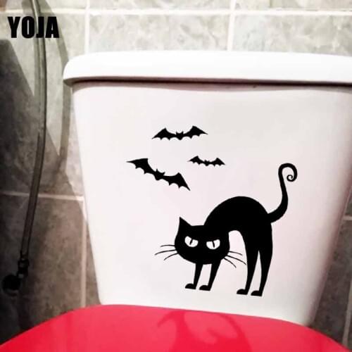 YOJA 23.9X22.7CM Wall Decal Cartoon Pet Gothic Cat Bats Toilet Seat Stickers T5-0252