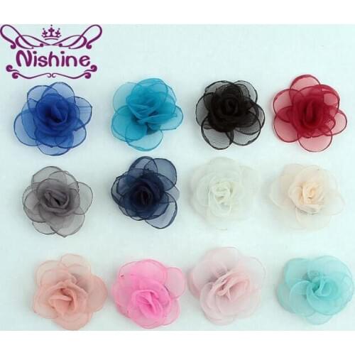 Nishine 30pcs/lot 1.2" High Quality Mesh Chic Burning Flower For Women Girl Headband Hair Clip Fashion DIY Hair Accessories
