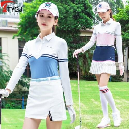 Golf Apparel Women Long Sleeved T Shirt Ladies Short Skirts Sportswear Slim Turn Down Collar Shirt Skirt Suit Golf Clothing Sets