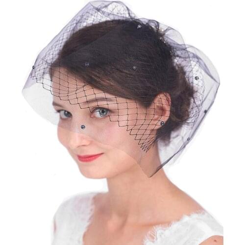 Vintage Rhinestones Black White Wedding Veil Leaf Flower Headdress Shiny Crystal Pearls Glamour Hair Comb for Elegant Lady