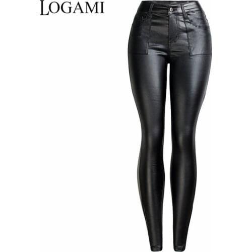 LOGAMI Pu Leather Pants Women Black Autumn Winter Pants Woman Faux Leather Pencil Trousers