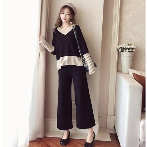 Knitted Suit Female Set 2 Pieces Pants Winter Warm Womens Elegant Two Piece Sets Knitting Pants Suits For Women 2019 Autumn