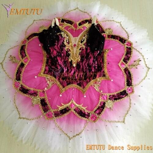 Adult Sleep Beauty Professional Ballet Tutu Costume Competition Pink Golden Black Professional Pancake Tutu Dress for Women