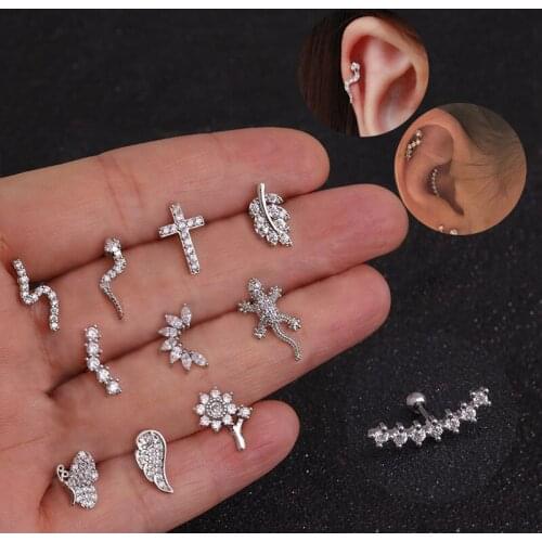 1PC Fashion Ear Studs Cartilage Earring for Women Stainless Steel Zircon Leaf Small Stud Earring Ear Piercing Jewelry Gifts
