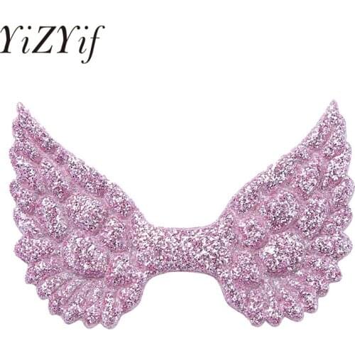 10Pcs Girls Hair Accessories Glittery Embossed Fabric Angel Wings Patches For Children Jackets Clothes Decoration Kids Headwear