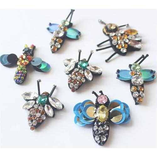 10pcs/lot Rhinestone Beads Bees Patches for Clothes Sewing on Patch Beading Applique Clothes Bags DIY Accessories for dress