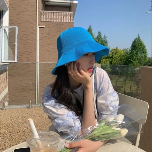 2021 Summer Thin Breathable Linen Bucket Hat Womens Knitting Fisherman Hat Folding Basin Hat Panama Hat