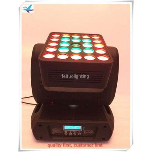 360° continuous and infinite rotation FlexCube 25 x12w rgbw 4 in 1 or 5 x 5 pixel-mapping LED panel moving head