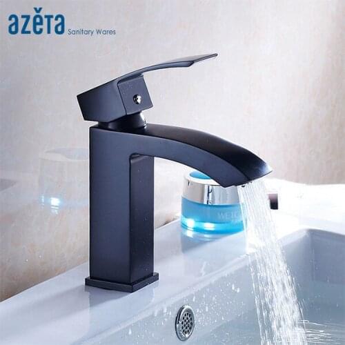 AZETA Free Shipping Basin Faucets Bathroom Black Brass Mixer Tap Deck Mounted Washbasin Mixer Single Hole Handle Faucet AT2206B