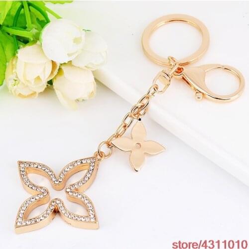 Crystal clover flower Keychain for women lady girl Fashion metal car Key chain ring for key Charm Bag pendant Key Holder trinket