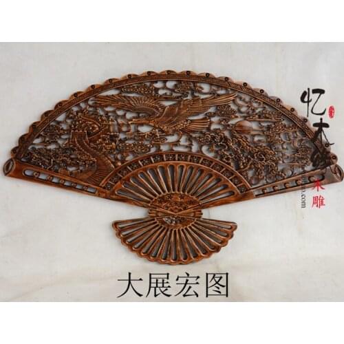 Dongyang wood carving Pendant camphor wood crafts ornaments fan wood carved Chinese living room wall hanging ornaments