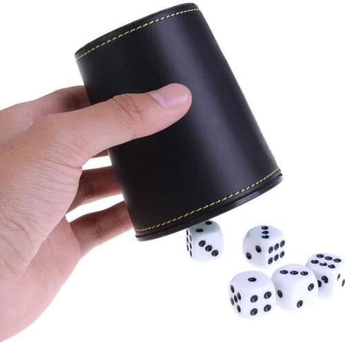 Double layer Dice Cups New Leather Flannel Dice Cup Bar Game Supplies With 5pcs Dices