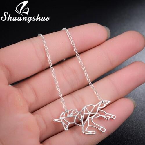 Shuangshuo Ethnic Origami Unicorn Necklace Choker Horse Necklace Women Necklaces & Pendants Animal Necklace Jewelry colar