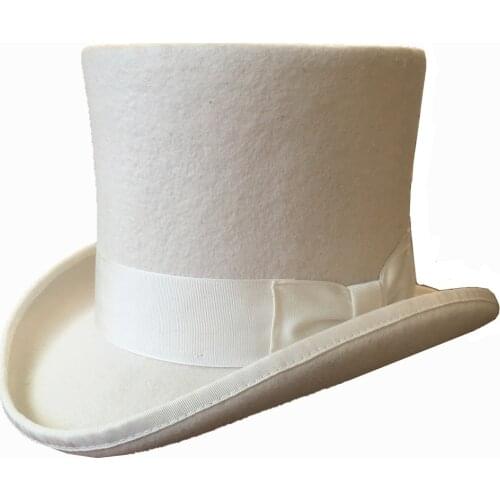 OFF White Wool Felt High Top Hat Wedding Hat Topper Stovepipe Cylinder Hat For Men Women