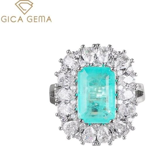 GICA GEMA Blue Paraiba Jewelry Set For Women 925 Sterling Silver 8*12mm Rectangle Zircon Anniversary Wedding Fine Jewelry Gifts