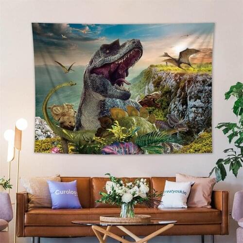Dinosaur Pattern Tapestry Wall Hanging Polyester Sandy Beach Throw Rug Blanket Camping Tent Travel Sleeping Pad Home Decor