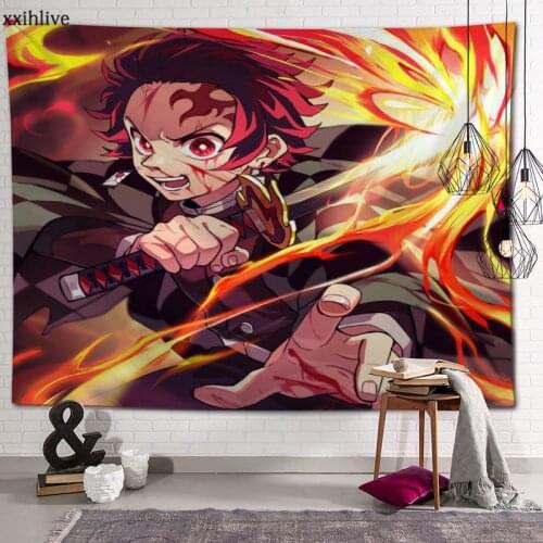 Anime Kamado Tanjirou Tapestry Customizable Bohemian Wall Hanging Room Carpet HD Tapestries Art Home Decoration Accessories