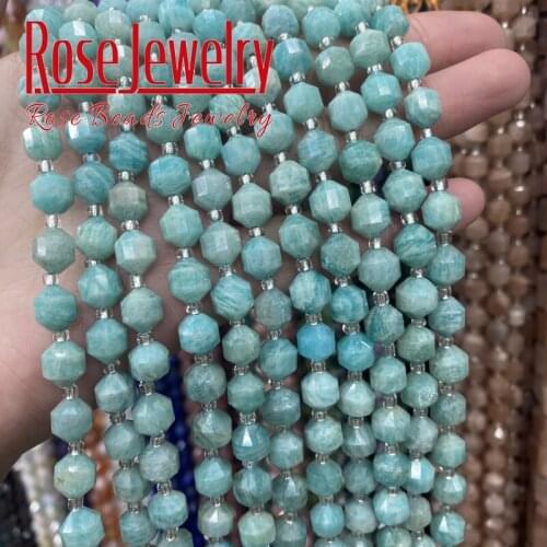 Faceted Natural Genuine Amazonite Loose Stone Beads For Jewelry Making Round Spacer Beads DIY Bracelet Accessories 15'' Strand