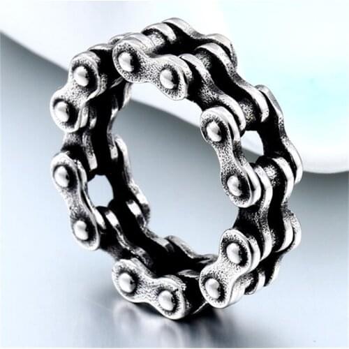 Retro Chain Ring 316L Stainless Steel Motorcycles Style Biker Ring