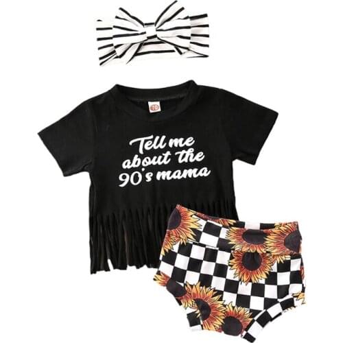 0-24M Newborn Infant Toddler Baby Girls Flower Clothes Set TasselT shirts Sunflower Shorts Outfits Summer Costumes