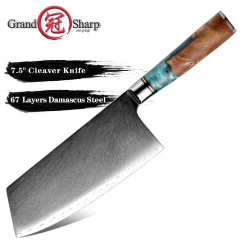 Grandsharp 7.5 inch Kitchen Knife Damascus Steel Knife Butcher Meat Chopping Cleaver Knife Vegetable Japanese Chef Knives