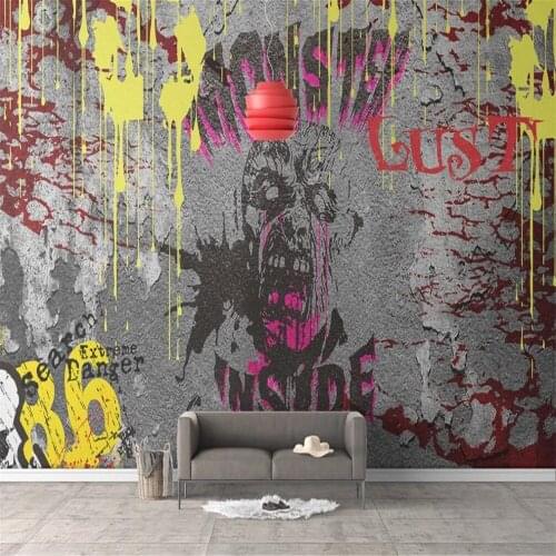 Milofi custom 3D wallpaper mural horror graffiti cement wall background wall decoration painting living room bedroom wallpaper