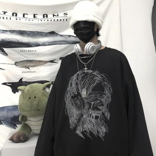 Fashion Loose Students Black Cartoon Long Sleeve Hoodie Party Sweatshirt Autumn Kpop Japanese Female Hoodie Tops Cute Girls
