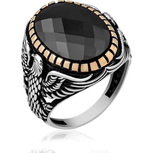 Tevuli 925 Sterling Silver Cutout Stone Eagle Figured Male Ring