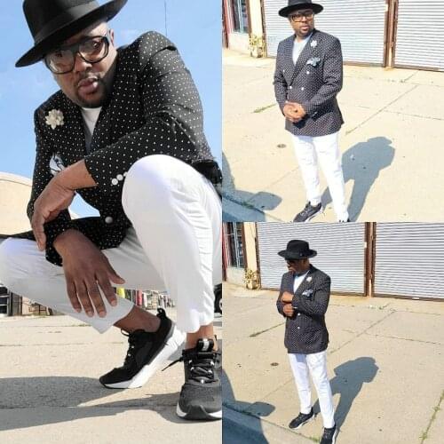 Casual Black Dot Double Breasted Jacket Men Suits White Pant Costume Homme Slim Fit Tuxedo Wedding Groom Terno Masculino 2 Piece