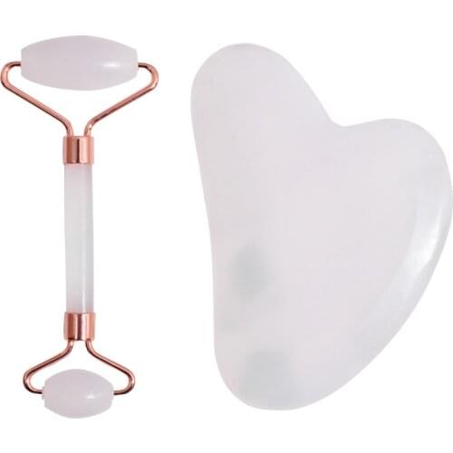 Natural Jade Scraping Board Double Roller Face Lift Skin Arm Neck Eye Meridian Physiotherapy Massage Beauty Care Spa