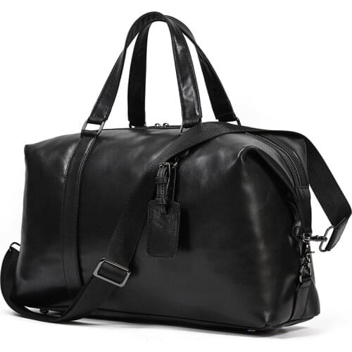 Latest Design Black Travelling Bag Men Women Cowhide Leather Duffle Bag Luugage Flight Bag Business Travel Bag Male Female