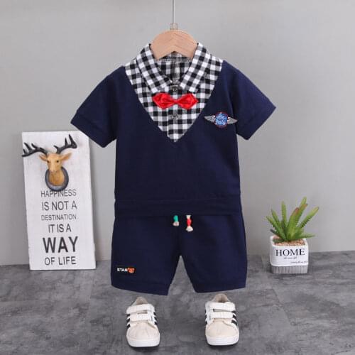 2021 New Summer Children Casual Clothing Suit Baby Boys Girls Patchwork Shirt Shorts 2Pcs/Sets Kids Infant Gentleman Toddler