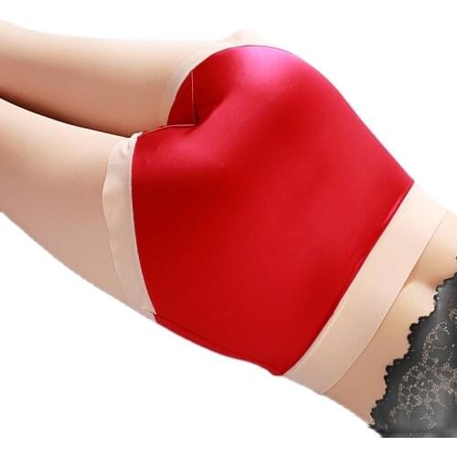 New Womens Satin Panties Large Sizes with High Waist fashion Stitching color Sexy Silky Briefs Plus Size Female Underwear