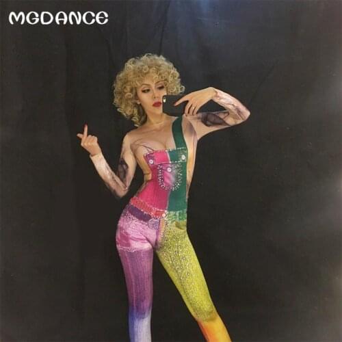 New Women Sexy 3D Printing Jumpsuit Jeans Nightclub Party Leotard Performance Stage Wear Singer Dancer Costume