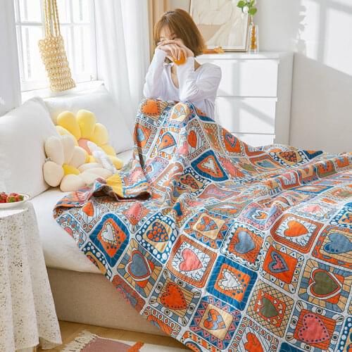 Nordic color throw blanket cotton gauze summer cool quilt double nap blanket for kids adult living room sofa towel boho decor