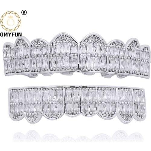 OMYFUN Hip Hop Tooth Grillz Top & Bottom Grill Cap for Halloween Bling Jewelry Diamond Crystal Design Men Body Jewelry Factory