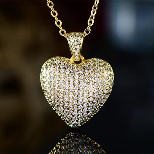 Modyle Dazzling Gold Color Full Paved CZ Heart Pendent Women Necklace Gorgeous Female Engagement Jewelry Necklaces Hot Selling
